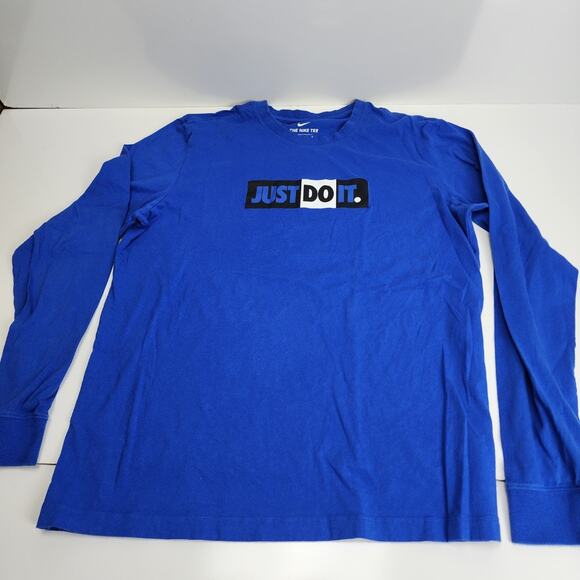 Nike Tee Just Do It Bright Blue Long Sleeve Shirt Men's Size L - Picture 1 of 4